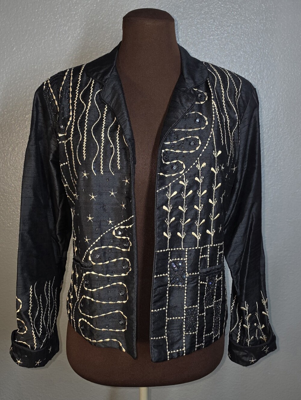 Vintage Yak Magik Black Raw Silk Embroidered Jacket L